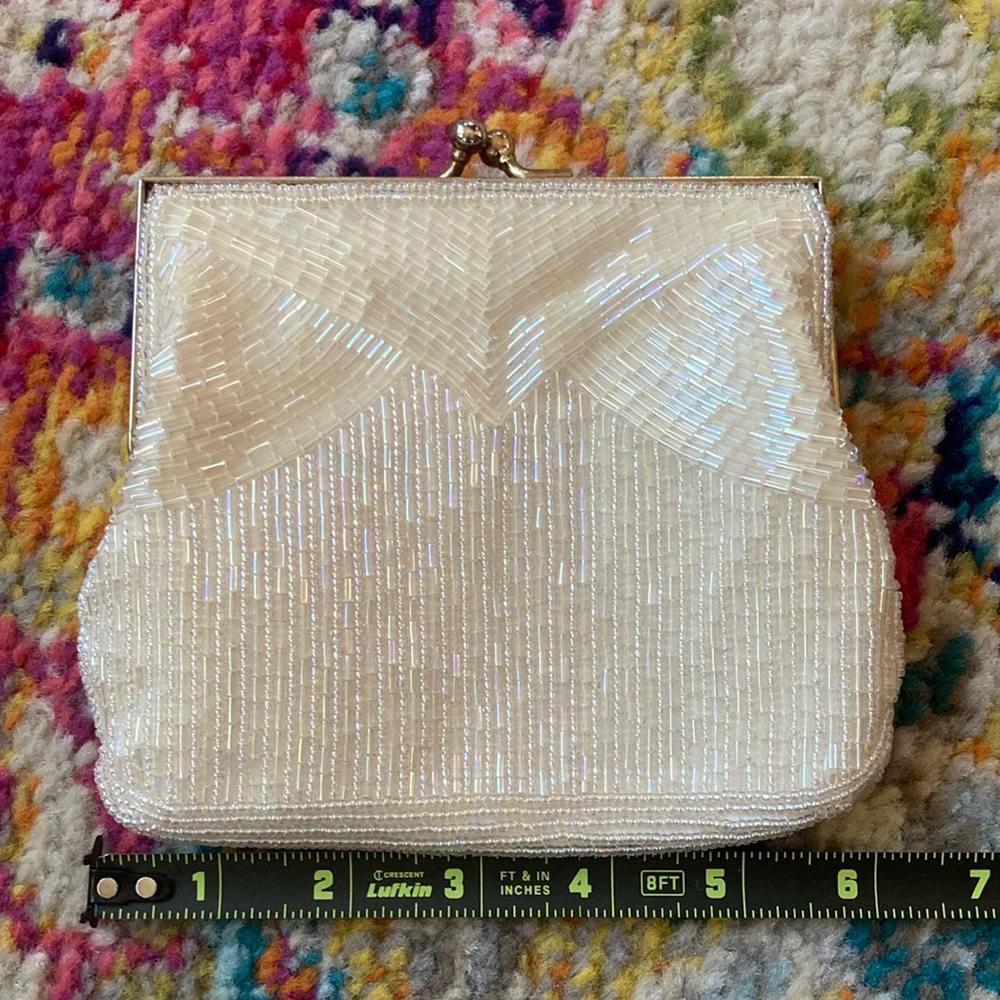 Vintage Magid ivory beaded clutch